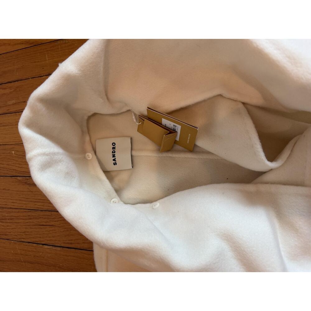 Sandro Womens Wrap Scarf Collar Long Overcoat 42 White - Picture 8 of 15